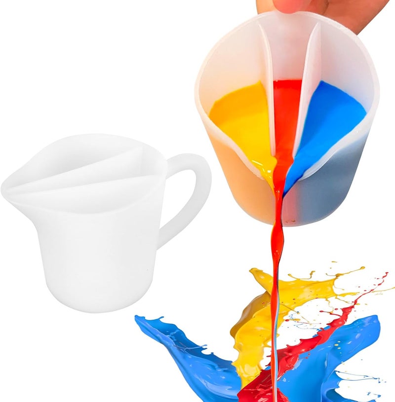 Kunyeah Split Cup with Handle 17OZ/500ML Silicone Cup for Paint Pouring Fluid Art Split Cup Acrylic Paint Pour Cup DIY Making Crafts Supplies Epoxy Resin Art Drawing Accessories (3 Chambers) - Image 1